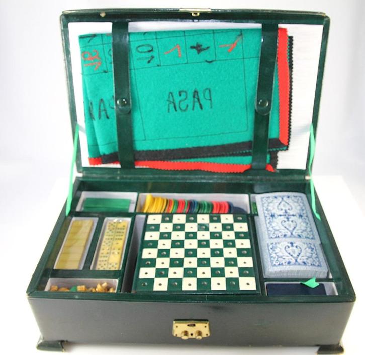Vintage spellendoos jaren '50, Hobby en Vrije tijd, Gezelschapsspellen | Bordspellen, Gebruikt, Ophalen of Verzenden