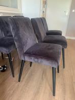 6 eetkamerstoelen antraciet woood €100,-, Ophalen, Gebruikt, Grijs, Vier
