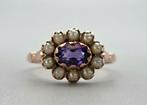 Gouden Vintage ring edelsteen amethist en zaadparel.2025/857, Ophalen of Verzenden, Goud, Ring, Met edelsteen
