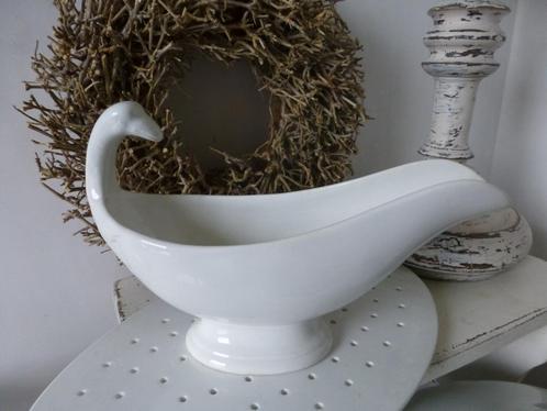 Aparte oude witte sauciere / sauskom SARREGUEMIN zwanenhals, Antiek en Kunst, Antiek | Servies los, Ophalen of Verzenden
