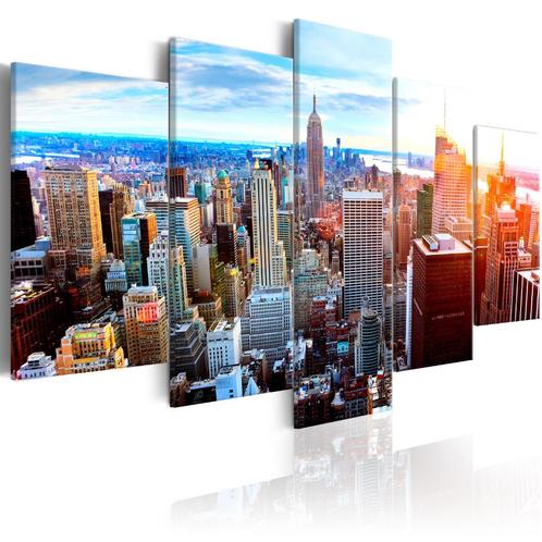 779 New York Stad 5 Luik Canvas Schilderij 200x100cm Nieuw, Antiek en Kunst, Kunst | Schilderijen | Modern, Ophalen of Verzenden