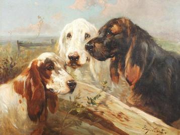 Exclusief !! “Drie hondenkoppen” Henry Schouten( 1857-1927) beschikbaar voor biedingen