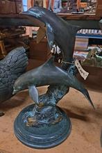 Bronzen dolfijnen / marmer basis 39 cm hoog erg mooi beeld, Antiek en Kunst, Ophalen