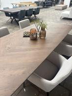 Unieke Chocoladebruine Vissegraat Eettafel + Luxe Stoelen, Ophalen, 200 cm of meer, 50 tot 100 cm, Zo goed als nieuw