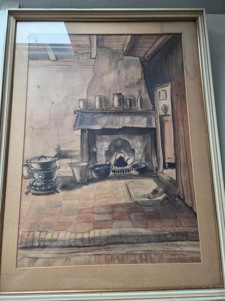 Schilderij Oudhollandse keuken - Ooms, Antiek en Kunst, Kunst | Schilderijen | Klassiek, Verzenden