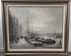 Schilderij van John Bevort  "Amsterdam gracht met boten", Ophalen