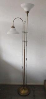 Vintage messing vloerlamp met emaille kappen., Ophalen of Verzenden, Gebruikt, 150 tot 200 cm