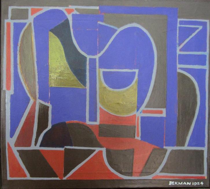 Hubert Bekman 1896-1974 = geometrisch abstract = uit 1954, Antiek en Kunst, Kunst | Schilderijen | Abstract, Ophalen of Verzenden