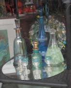Retro Blauw Glazen Karaf / Fles Bottle Made in Belgium 29, Antiek en Kunst, Antiek | Glas en Kristal, Ophalen of Verzenden