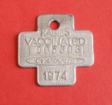 Penning - Hondenpenning - Rabies Vaccinated 1974 beschikbaar voor biedingen