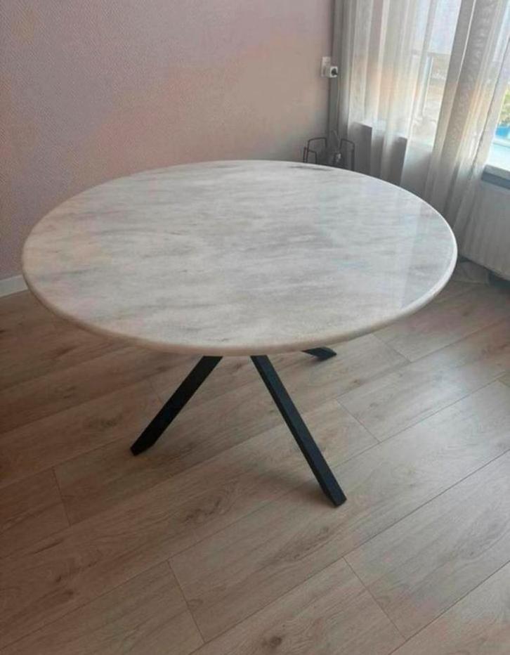 Marmer eettafel, Huis en Inrichting, Tafels | Eettafels, Zo goed als nieuw, 100 tot 150 cm, Rond, Ophalen