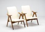 Louis van Teeffelen, walnoothouten frame off-white Naugahyde, Gebruikt, Mid century modern, 75 tot 100 cm, Ophalen of Verzenden