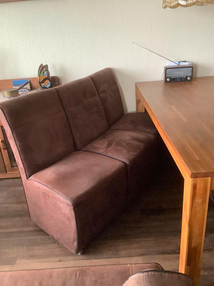 Eiken eettafel + 6 stoelen op wielen, Huis en Inrichting, Complete eetkamers, Gebruikt, 4 tot 6 stoelen, Ophalen of Verzenden