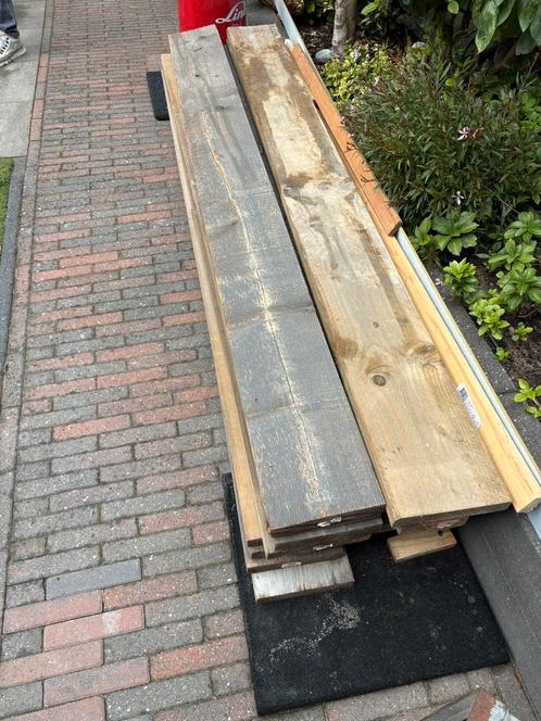 Steigerhouten planken licht en donker gekleurd gebruiktr, Tuin en Terras, Palen, Balken en Planken, Gebruikt, Planken, 180 tot 250 cm