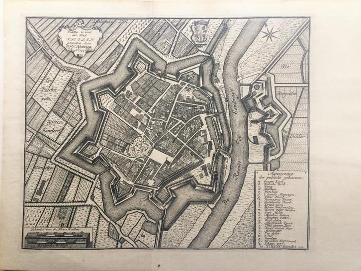 Tholen; Tirion - Platte Grond der Stad Tholen - 1753, Antiek en Kunst, Kunst | Etsen en Gravures, Verzenden