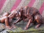 Kind en hond groot zwaar antiek beeld uit Frankrijk 58 cm., Antiek en Kunst, Ophalen