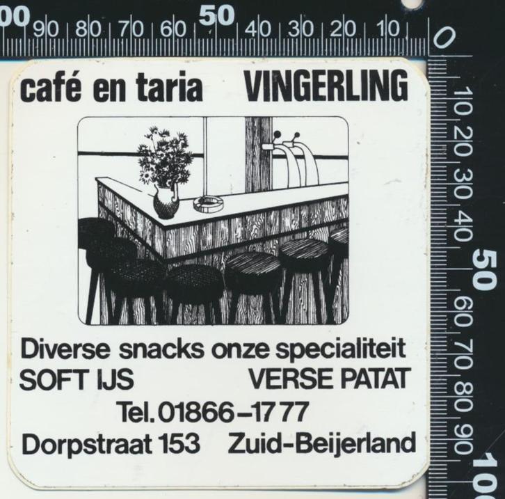 Sticker: Cafe en Taria Vingerling - Zuid Beijerland, Verzamelen, Stickers, Zo goed als nieuw, Bedrijf of Vereniging, Ophalen of Verzenden