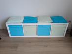 IKEA KALLAX kast 42x147 cm – wit + DRÖNA bakken + kussentjes, Huis en Inrichting, Ophalen