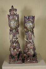 Stel antiek Balinees polychroom houten beelden Bali, Ophalen of Verzenden