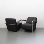 2x Leolux Scylla fauteuil - antraciet/grijze stof, Huis en Inrichting, Ophalen of Verzenden, Zo goed als nieuw, Leer