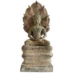 Buddha – Khmer-stijl bronzen beeld met zevenkoppige naga, Ophalen of Verzenden, Gebruikt