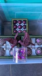 Kerstballen echt glas mat aubergine met zilver, Ophalen of Verzenden, Zo goed als nieuw