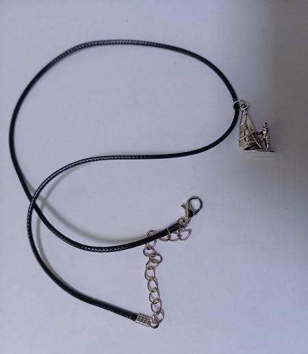 Koordketting wax zwart met hanger surfer  , Sieraden, Tassen en Uiterlijk, Kettingen, Nieuw, Overige materialen, Zwart, Met hanger