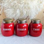 Set voorraadbussen bol rood emaille koffie thee suiker, Antiek en Kunst, Antiek | Emaille, Ophalen of Verzenden