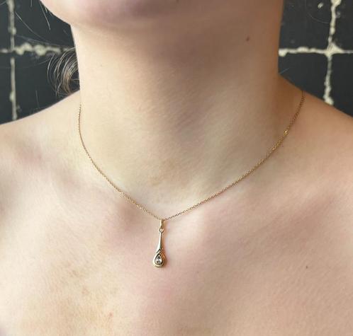 Roos diamant antieke 18k gouden hanger anker ketting dames, Sieraden, Tassen en Uiterlijk, Antieke sieraden, Ketting, Goud, Met edelsteen