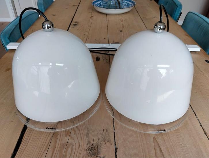 Guzzini Kuala 70's design hanglampen 275,- per twee., Huis en Inrichting, Lampen | Hanglampen, Zo goed als nieuw, Minder dan 50 cm