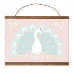 Poster Pauw A4 mint roze kinderkamer babykamer meisje kind, Verzenden, A4 of kleiner, Rechthoekig Liggend, Nieuw