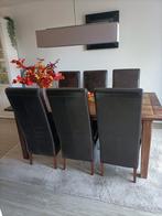 6 leren eetkamerstoelen, hoge leuning, zware kwaliteit, Huis en Inrichting, Stoelen, Ophalen, Gebruikt, Bruin, Koloniaal