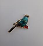 Goudkleurige broche vogel aqua blauw, Verzenden, Nieuw, Blauw, Overige materialen