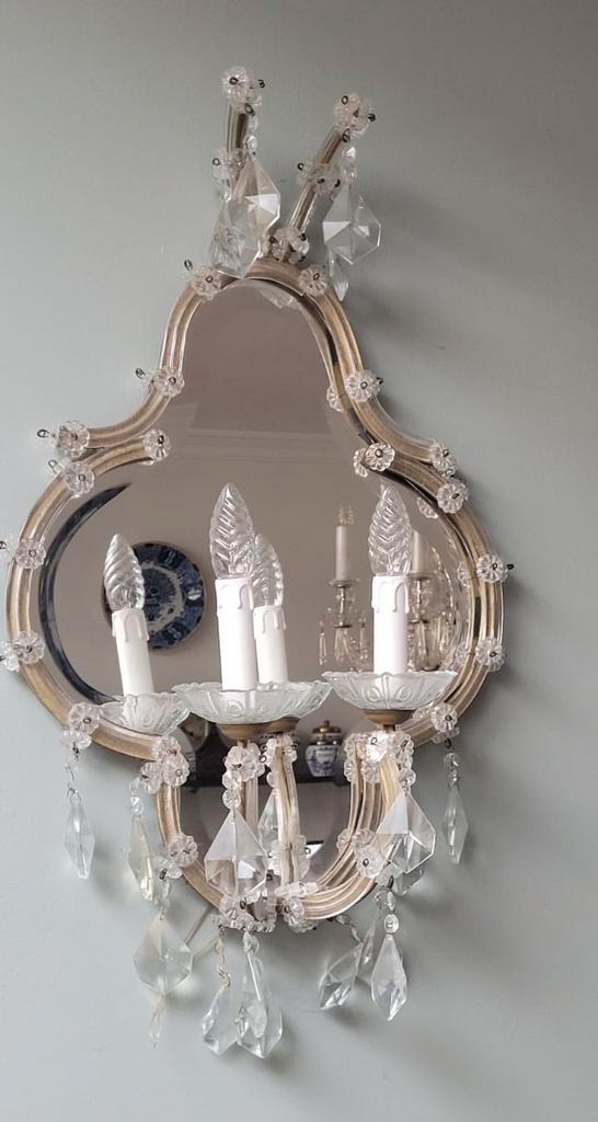 Klassieke spiegel met twee lampen, Huis en Inrichting, Woonaccessoires | Spiegels, Gebruikt, Minder dan 100 cm, Rechthoekig, Ophalen