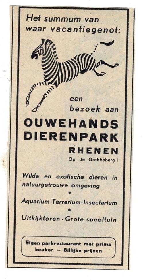 Vacantiegenot bezoek OUWEHANDS DIERENPARK RHENEN 1947, Verzamelen, Merken en Reclamevoorwerpen, Zo goed als nieuw, Overige typen