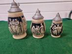 Bierpullen aardewerk met tinnen deksels, Ophalen of Verzenden