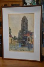 Mooie grote gesigneerde tekening van Dordrecht: Grote Kerk, Antiek en Kunst, Ophalen of Verzenden