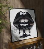 Uniek Glasschilderij | Black Dripping Lips - 6 sizes, Oorspronkelijke maker, Verzenden, Nieuw, 125 cm of meer