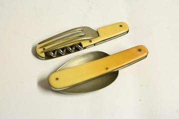 antiek setje lepel vork opvouwbaar reis bestek bivak camping beschikbaar voor biedingen