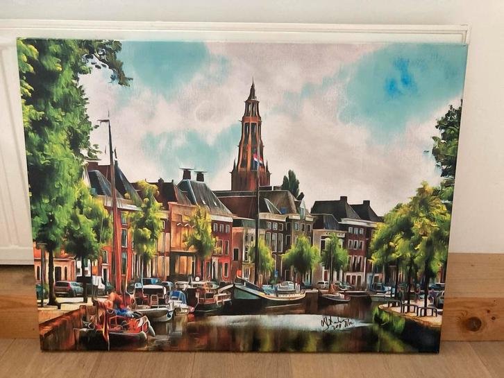 Groningen Hoge der A met A kerk, Antiek en Kunst, Kunst | Schilderijen | Klassiek, Ophalen
