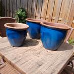 Geglazuurde buitenpotten blauw, Tuin en Terras, Bloembakken en Plantenbakken, Ophalen, Gebruikt, Minder dan 30 cm, Minder dan 60 cm