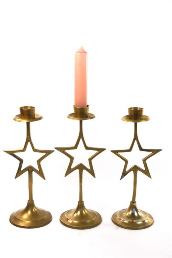 3 kandelaars messing ster, Antiek en Kunst, Antiek | Kandelaars, Koper of Brons, Ophalen of Verzenden