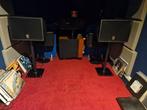 Te koop mooie SA ES24 Luidsprekers set incl Sa amp ES20B, Zo goed als nieuw, 120 watt of meer, Front, Rear of Stereo speakers