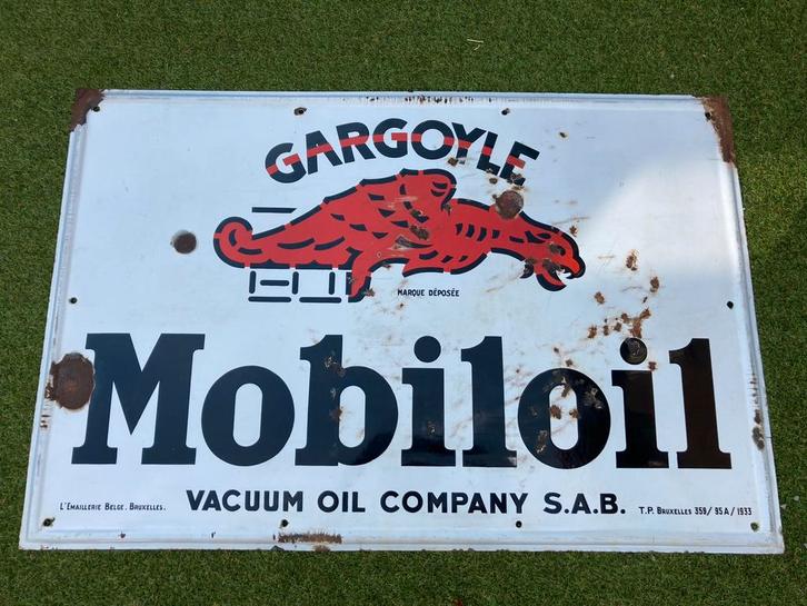 Mobiloil reclamebord emaille reclame garage, Verzamelen, Merken en Reclamevoorwerpen, Zo goed als nieuw, Reclamebord, Ophalen