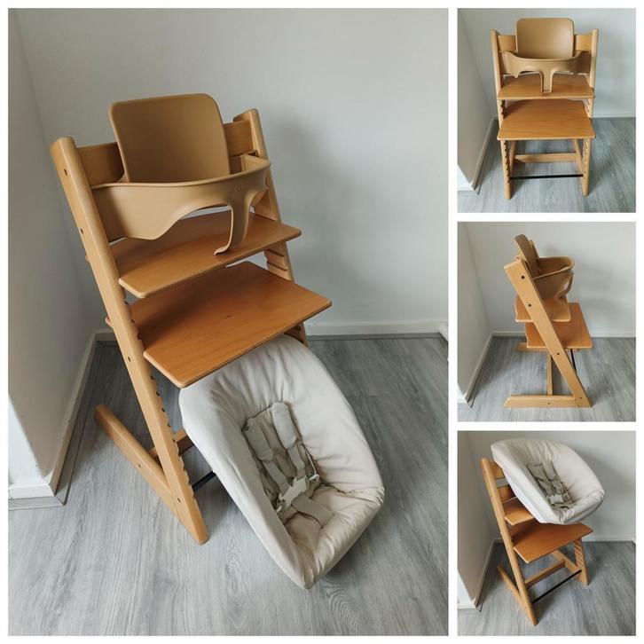 Stokke Tripp Trapp naturel met babyset en newbornset, Kinderen en Baby's, Kinderstoelen, Zo goed als nieuw, Meegroeistoel, Aanschuifbaar