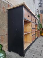 Zwart Houten Dressoir | Industriele Lage Kast Lowboard Hout, Gebruikt, 150 tot 200 cm, Metaal, Ophalen of Verzenden