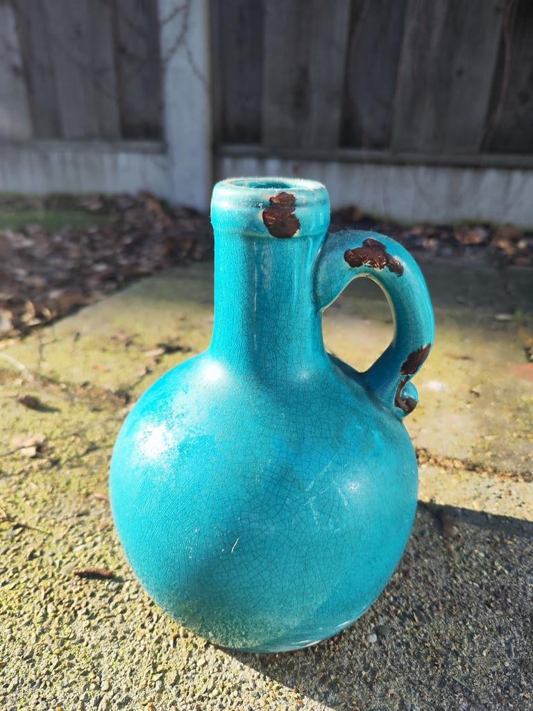 Turquoise Brynxz Kruik / Vaas - 23 cm, Ophalen, Gebruikt, Blauw, Aardewerk of Porselein