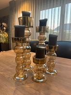 Set van 5 Amber Glazen Kandelaren, Ophalen, Overige materialen, Overige kleuren, Zo goed als nieuw