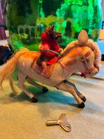 Oud blikken speelgoed paard met ruiter, Ophalen of Verzenden
