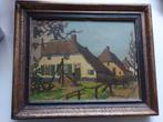 Oud olieverfschilderij 3 boerderijen op rij, Antiek en Kunst, Kunst | Schilderijen | Klassiek, Ophalen of Verzenden